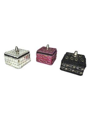 Set of 3 Bejeweled Mini Square Gift Boxes Trinket Boxes, 1" x 1"